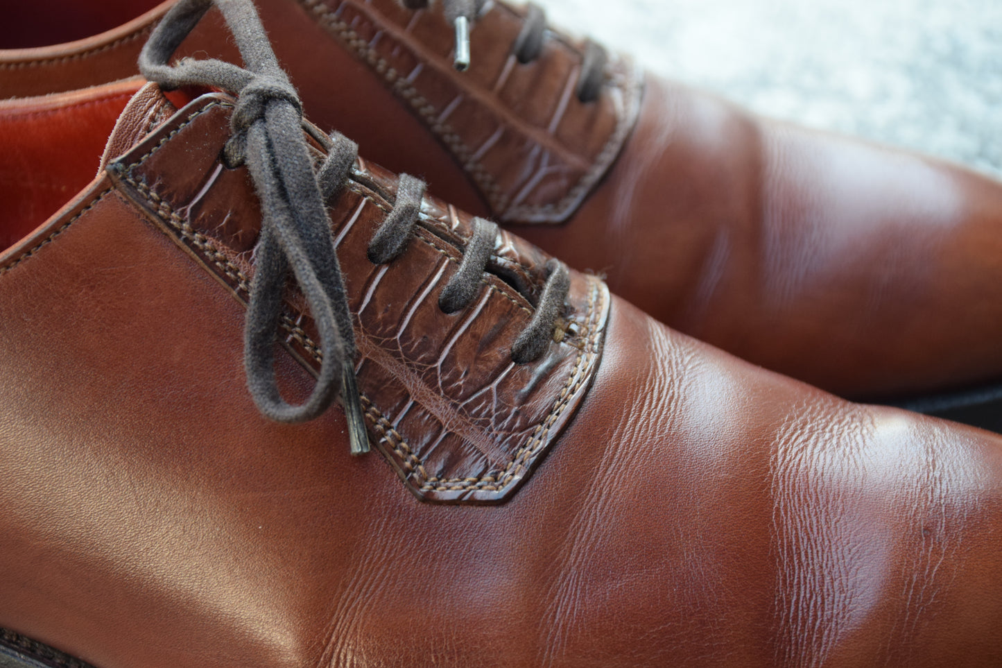 【リフト交換済み】Crockett&Jones クロケットアンドジョーンズ REGENT レジェンド プレーン 内羽根 リザード 切替 茶 ブラウン UK6 / 24.5cm【W2771】