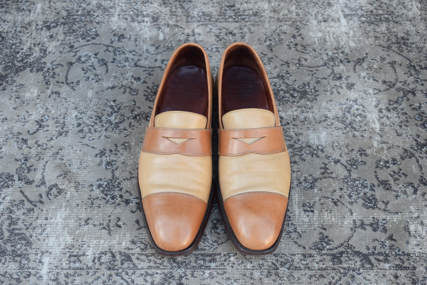 Crockett&Jones クロケットアンドジョーンズ ACTON アクトン バイカラー コインローファー 茶 ライトブラウン ベージュ UK7.5 / 26cm【W2760】