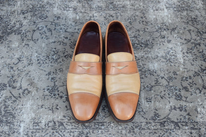 Crockett&Jones クロケットアンドジョーンズ ACTON アクトン バイカラー コインローファー 茶 ライトブラウン ベージュ UK7.5 / 26cm【W2760】