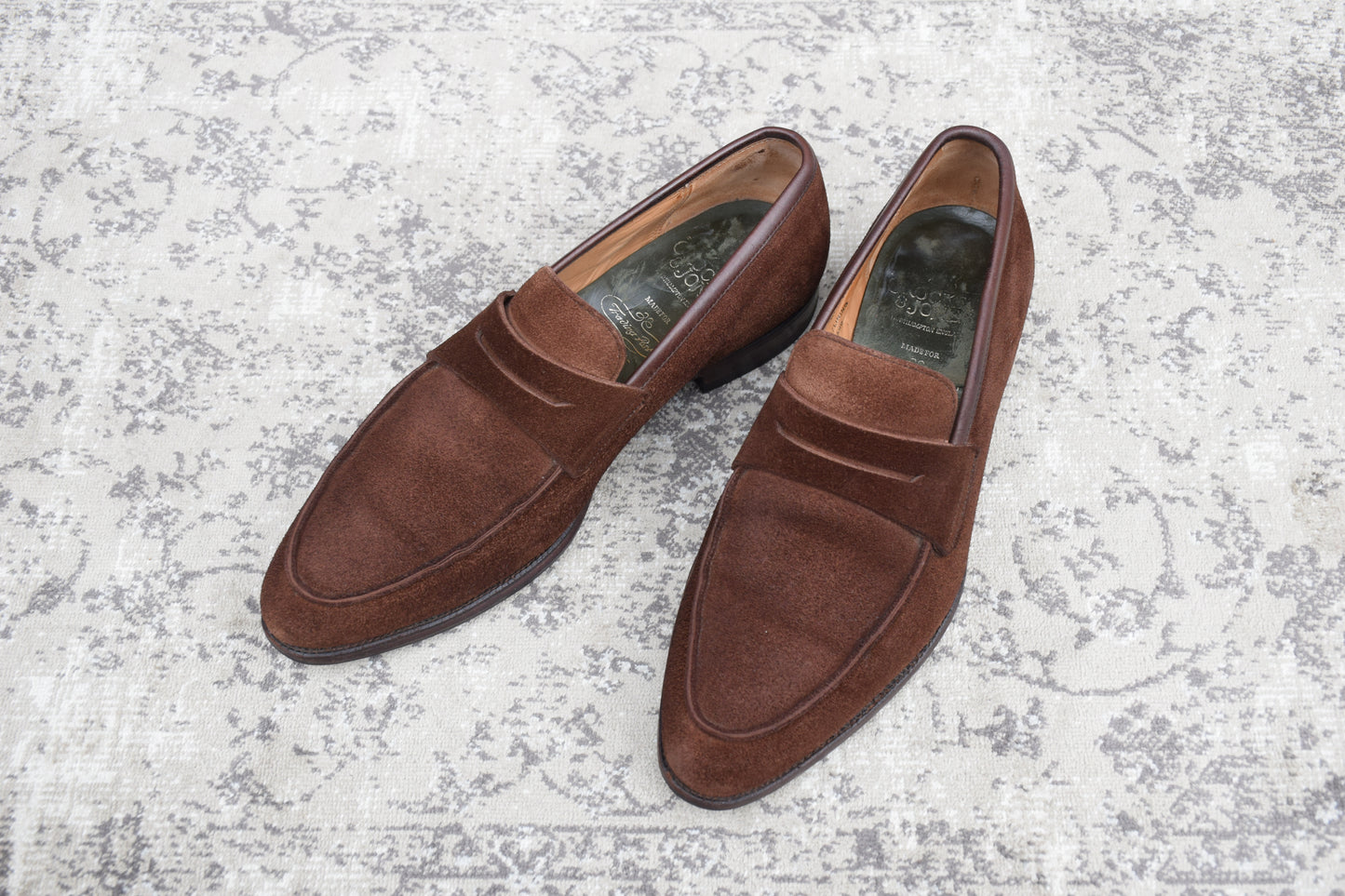 【良品】Crockett&Jones / クロケットアンドジョーンズ BRAMWELL / ブラムウェル コインローファー スエード 濃茶 ブラウン UK7 / 25.5cm【W3422】