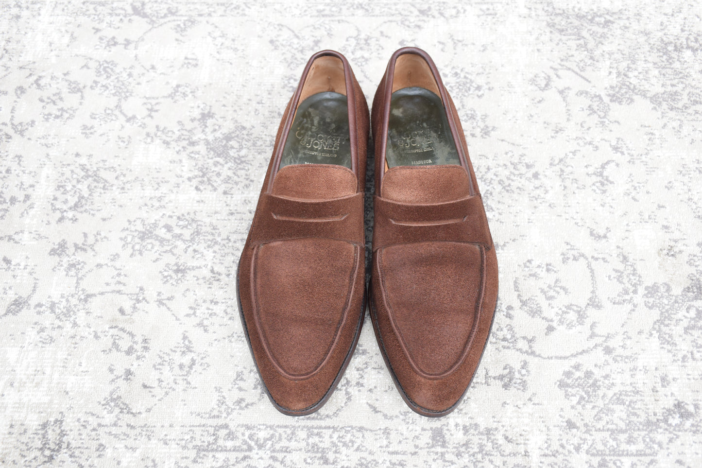 【良品】Crockett&Jones / クロケットアンドジョーンズ BRAMWELL / ブラムウェル コインローファー スエード 濃茶 ブラウン UK7 / 25.5cm【W3422】