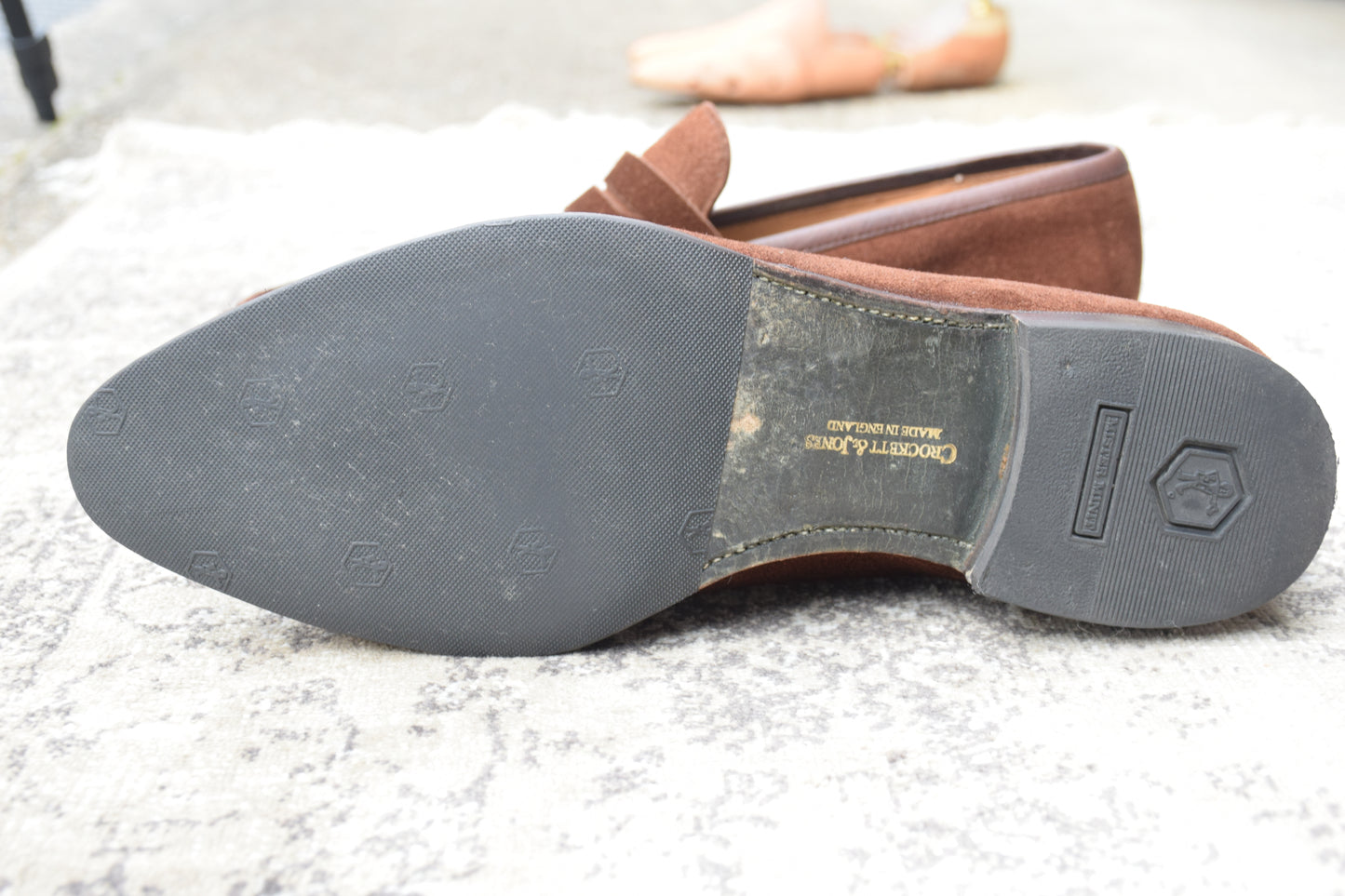 【良品】Crockett&Jones / クロケットアンドジョーンズ BRAMWELL / ブラムウェル コインローファー スエード 濃茶 ブラウン UK7 / 25.5cm【W3422】