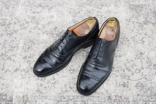 Church's Diplomat Full Brogue Straight Heel Boots with Inner Wings, Black, UK 7.5, Size 26cm (W3423) - Lift Replaced