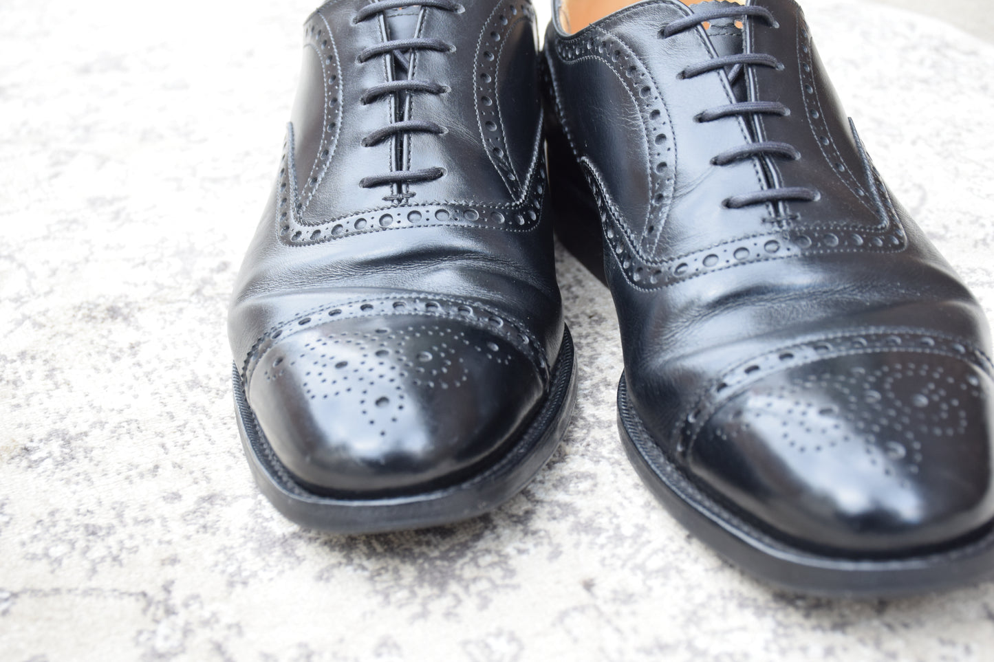 Church's Diplomat Full Brogue Straight Heel Boots with Inner Wings, Black, UK 7.5, Size 26cm (W3423) - Lift Replaced