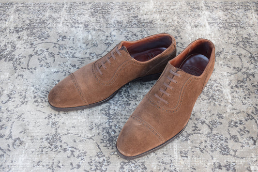 【良品】Crockett&Jones クロケットアンドジョーンズ ハンドグレードライン パンチドキャップ 内羽根 スエード 濃茶 ブラウン UK7.5 / 26cm【W2656】