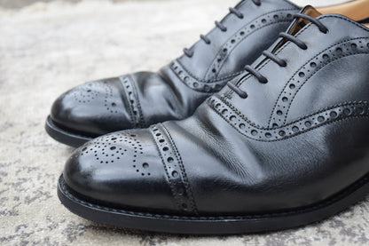 Church's Diplomat Full Brogue Straight Heel Boots with Inner Wings, Black, UK 7.5, Size 26cm (W3423) - Lift Replaced