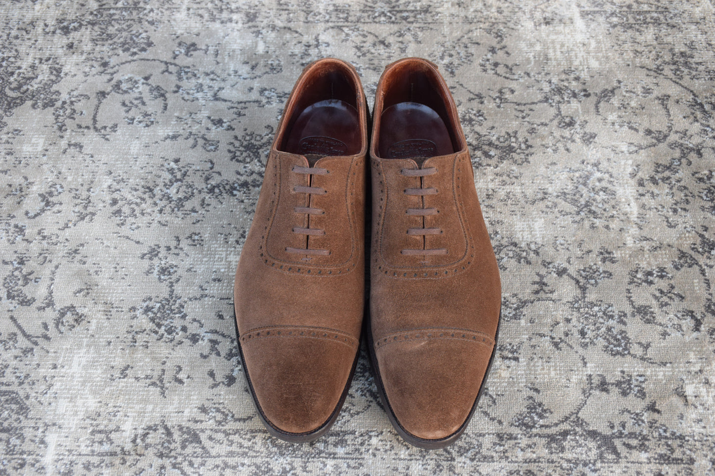 【良品】Crockett&Jones クロケットアンドジョーンズ ハンドグレードライン パンチドキャップ 内羽根 スエード 濃茶 ブラウン UK7.5 / 26cm【W2656】