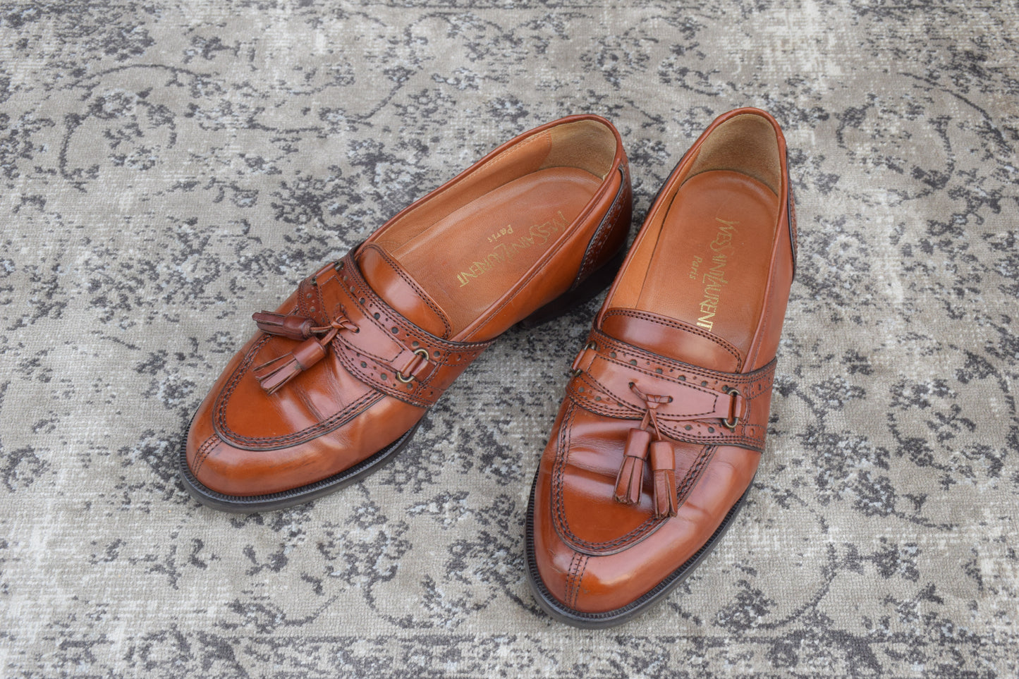 Yves Saint Laurent イヴ・サンローラン タッセルローファー サドル ブローグ 茶 ブラウン 25cm EEE【W3396】