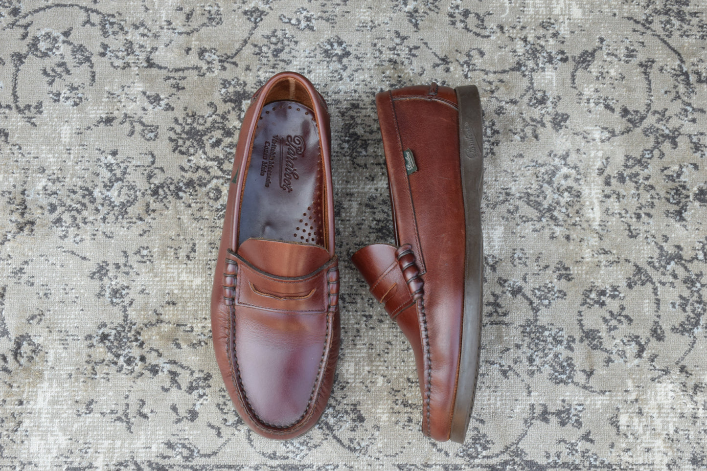 【美品】Paraboot パラブーツ Coraux コロー コインローファー ビーフロール マリンソール 茶 ブラウン UK6 / 24.5cm【W3381】