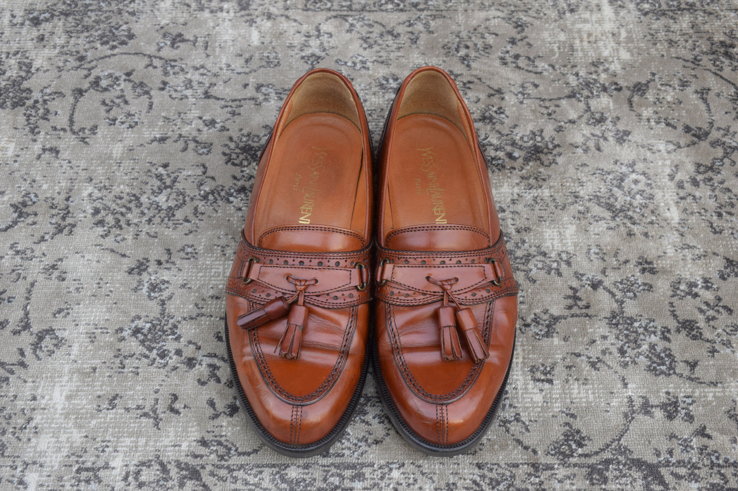 Yves Saint Laurent イヴ・サンローラン タッセルローファー サドル ブローグ 茶 ブラウン 25cm EEE【W3396】