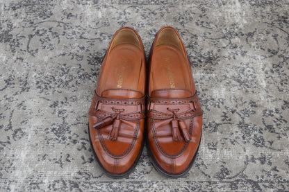 Yves Saint Laurent イヴ・サンローラン タッセルローファー サドル ブローグ 茶 ブラウン 25cm EEE【W3396】