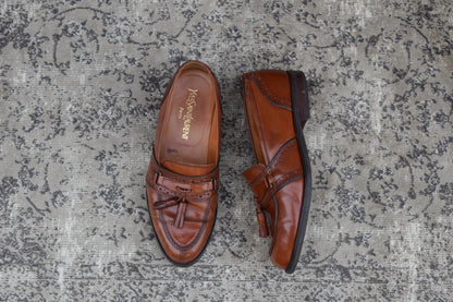 Yves Saint Laurent イヴ・サンローラン タッセルローファー サドル ブローグ 茶 ブラウン 25cm EEE【W3396】