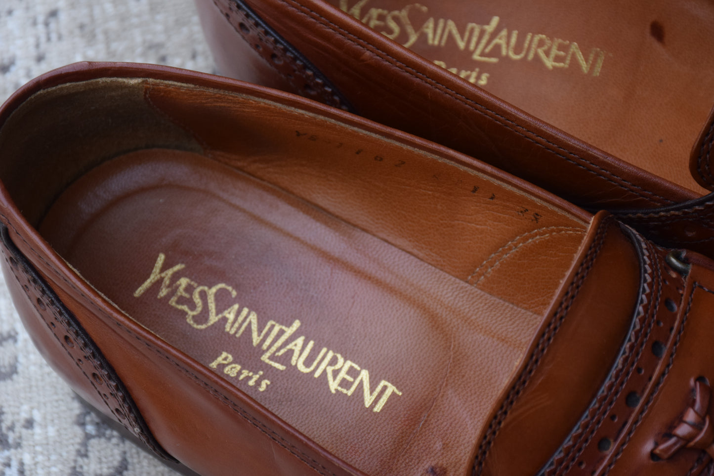 Yves Saint Laurent イヴ・サンローラン タッセルローファー サドル ブローグ 茶 ブラウン 25cm EEE【W3396】