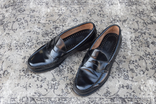 【良品】G.H.BASS ジーエイチバス Logan ローガン コインローファー ハーフサドル 90年代 USA製 黒 ブラック US8 / 26.0cm【W3382】