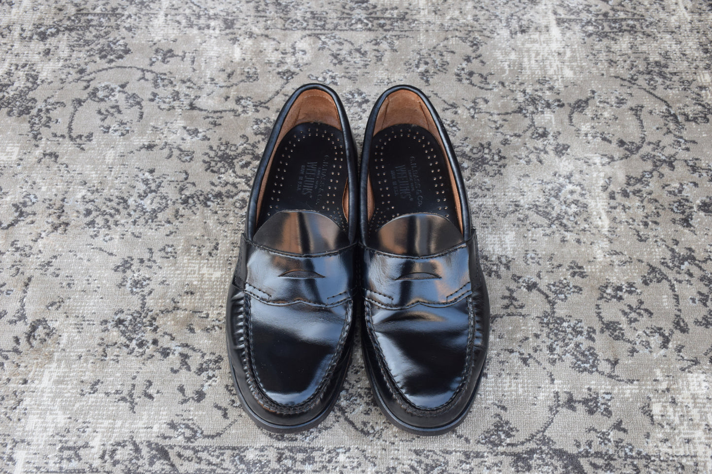 【良品】G.H.BASS ジーエイチバス Logan ローガン コインローファー ハーフサドル 90年代 USA製 黒 ブラック US8 / 26.0cm【W3382】