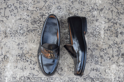 【良品】G.H.BASS ジーエイチバス Logan ローガン コインローファー ハーフサドル 90年代 USA製 黒 ブラック US8 / 26.0cm【W3382】