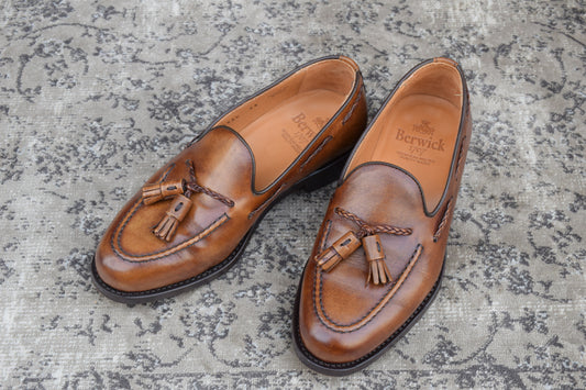 【美品】Berwick バーウィック 4340 タッセルローファー レザーソール 茶 ブラウン UK5.5 / 24.5cm【W3397】