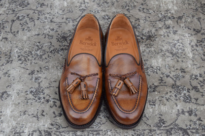 【美品】Berwick バーウィック 4340 タッセルローファー レザーソール 茶 ブラウン UK5.5 / 24.5cm【W3397】
