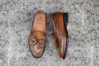 【美品】Berwick バーウィック 4340 タッセルローファー レザーソール 茶 ブラウン UK5.5 / 24.5cm【W3397】