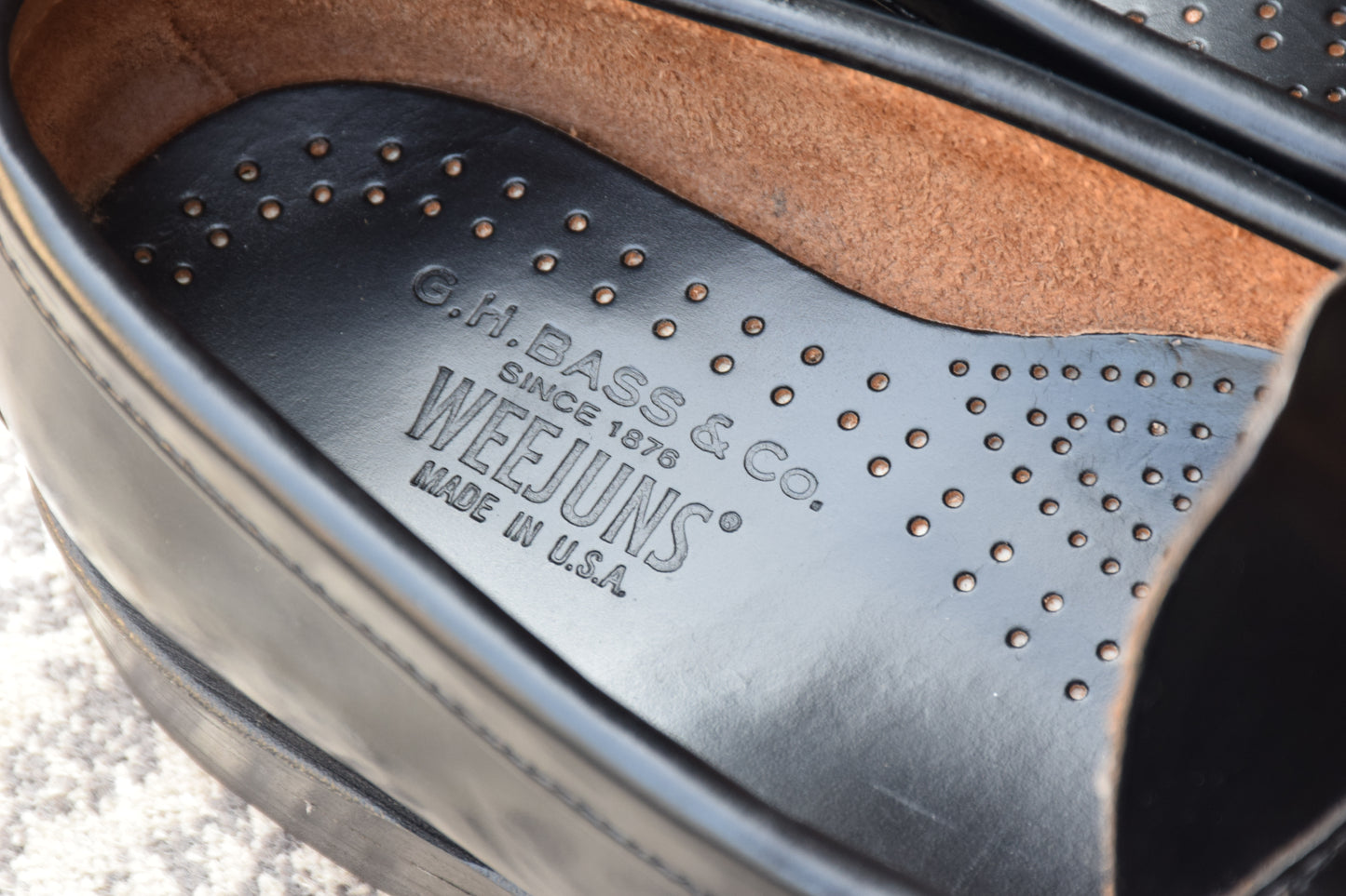 【良品】G.H.BASS ジーエイチバス Logan ローガン コインローファー ハーフサドル 90年代 USA製 黒 ブラック US8 / 26.0cm【W3382】