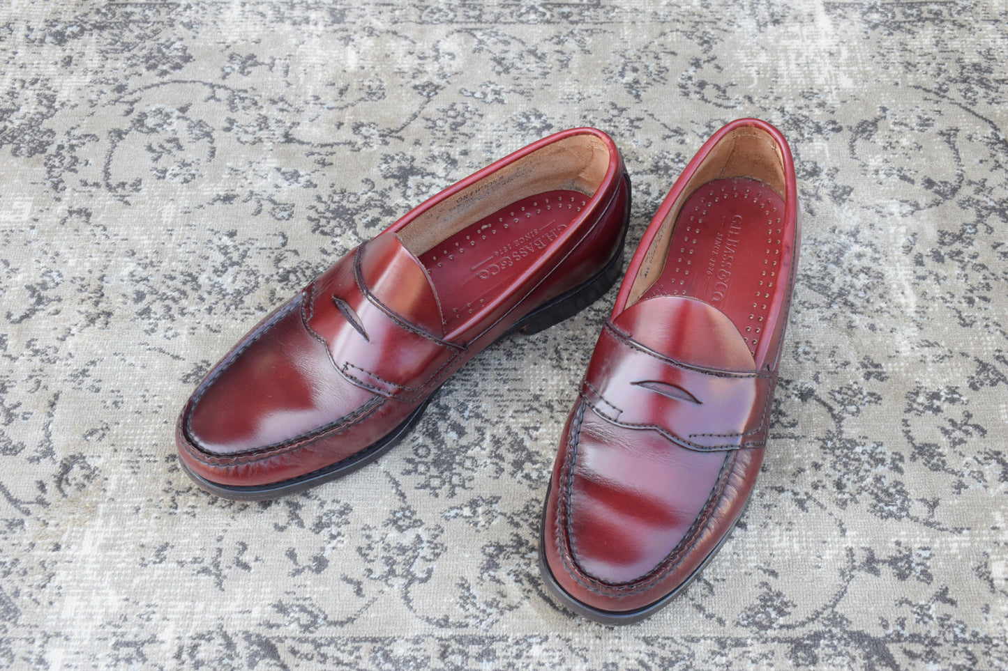 【美品】G.H.BASS ジーエイチバス Logan ローガン ハーフサドル コインローファー 赤茶 バーガンディ 90年代 USA製 US8 / 26.0cm【W3383】