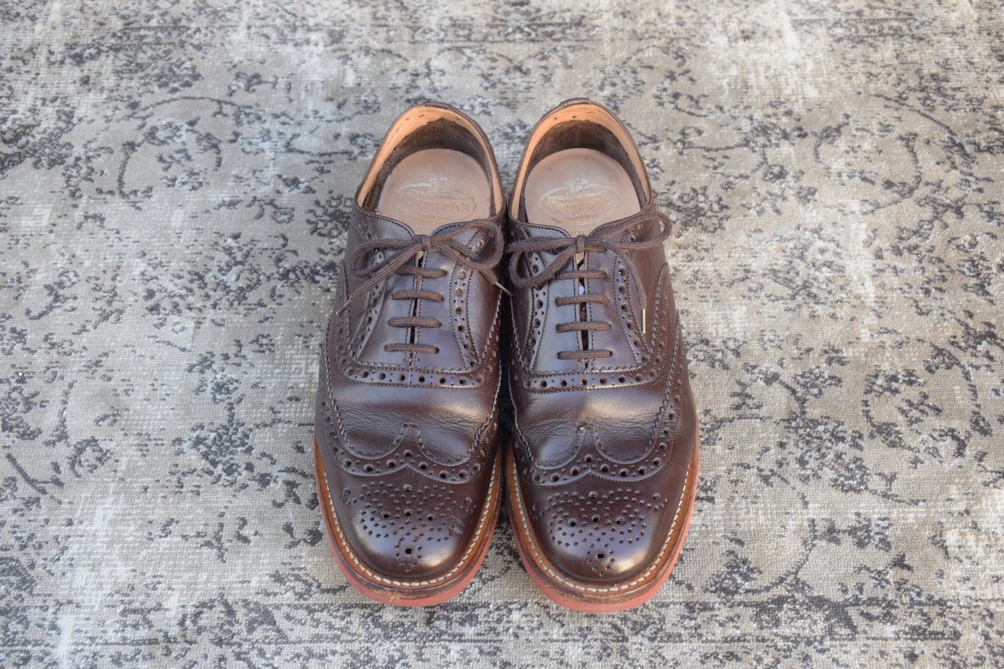 【美品】Church's チャーチ DOWNTOWN ダウンタウン ウイング 外羽根 メダリオンフルブローグ 茶 ブラウン UK7.5 / 26.0cm【W2460】