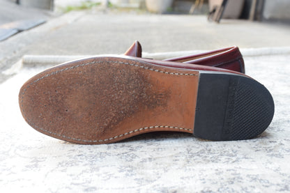 【美品】G.H.BASS ジーエイチバス Logan ローガン ハーフサドル コインローファー 赤茶 バーガンディ 90年代 USA製 US8 / 26.0cm【W3383】