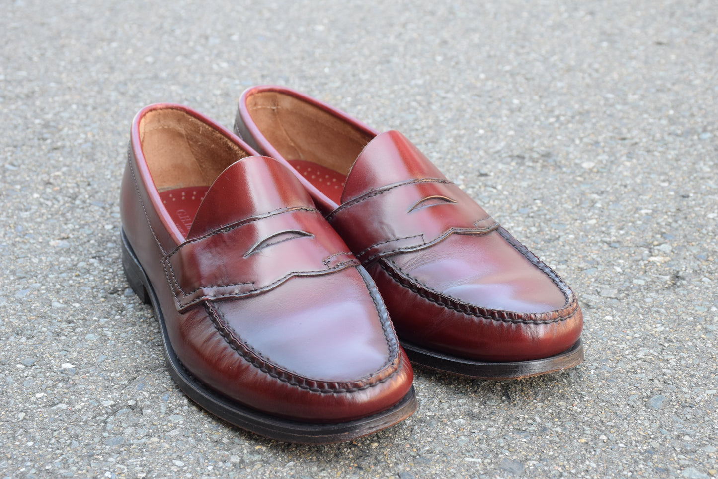 【美品】G.H.BASS ジーエイチバス Logan ローガン ハーフサドル コインローファー 赤茶 バーガンディ 90年代 USA製 US8 / 26.0cm【W3383】