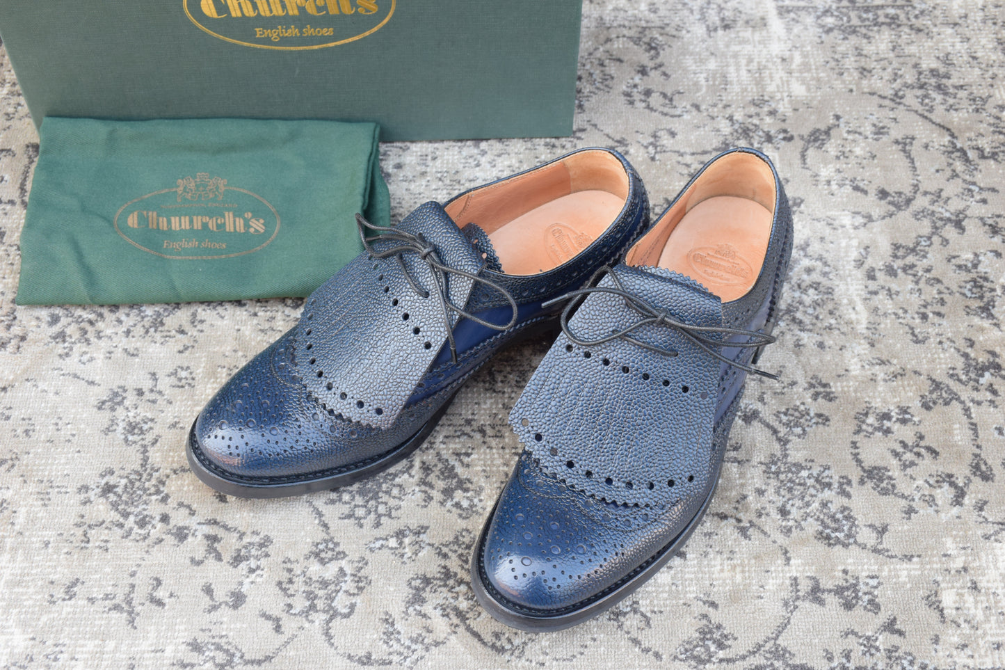 【極美品】Church’s チャーチ Constance R コンスタンス ウイング 内羽根 キルト 紺 ネイビー EU36 / 23〜23.5cm【W3385】