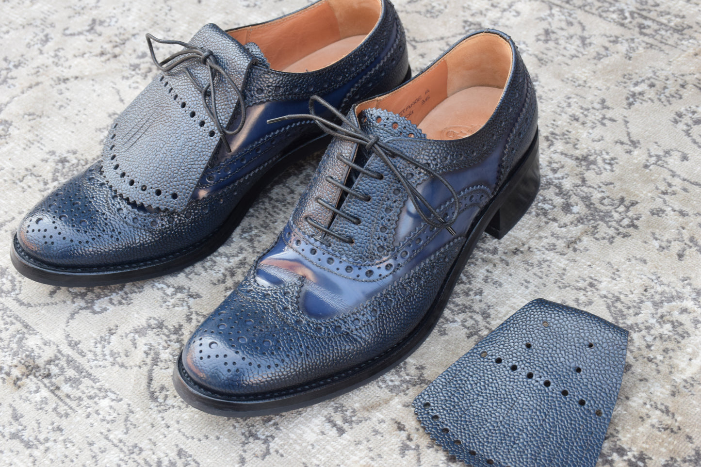 【極美品】Church’s チャーチ Constance R コンスタンス ウイング 内羽根 キルト 紺 ネイビー EU36 / 23〜23.5cm【W3385】