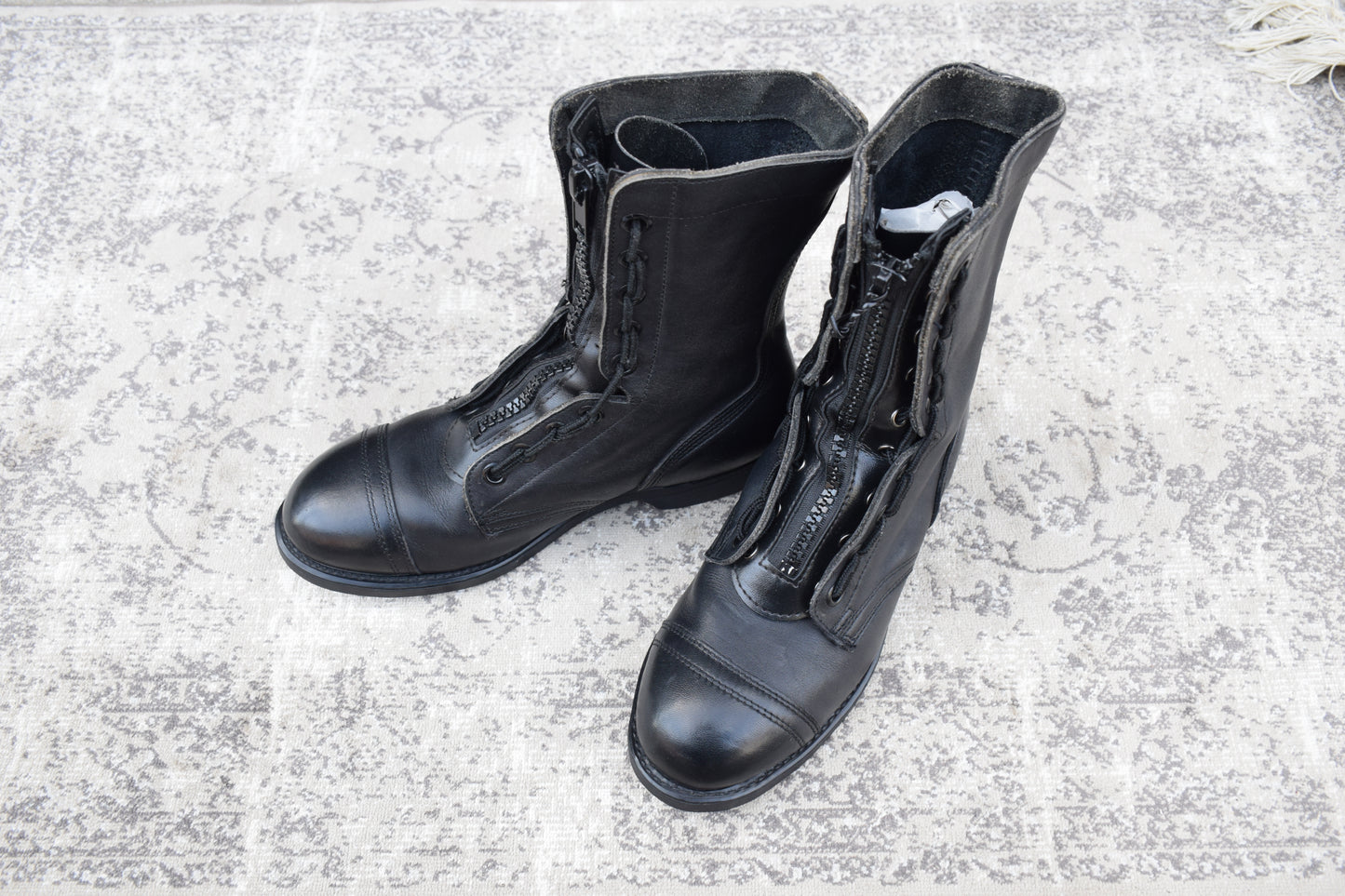 [Made in 1991] US ARMY / MILITLY Military Front Zip Boots, Straight, Wingtip, Steel Toe, Black, US Size 6.5 / Equivalent to 25cm [W3430]