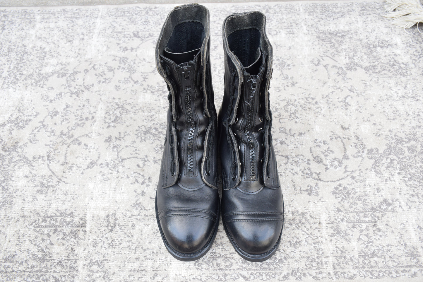 [Made in 1991] US ARMY / MILITLY Military Front Zip Boots, Straight, Wingtip, Steel Toe, Black, US Size 6.5 / Equivalent to 25cm [W3430]