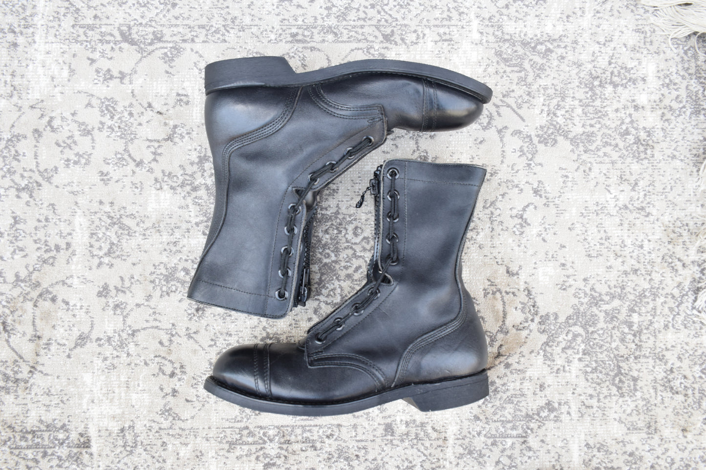 [Made in 1991] US ARMY / MILITLY Military Front Zip Boots, Straight, Wingtip, Steel Toe, Black, US Size 6.5 / Equivalent to 25cm [W3430]