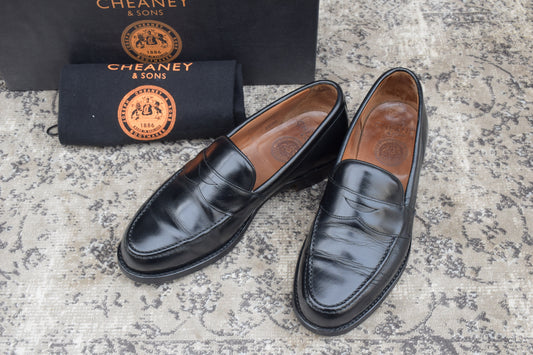 【リフト交換済み】JOSEPH CHEANEY&SONS ジョセフチーニーアンドサンズ HUDSON ハドソン コインローファー ハーフサドル 黒 ブラック UK6 / 24.5〜25.0cm【W3402】