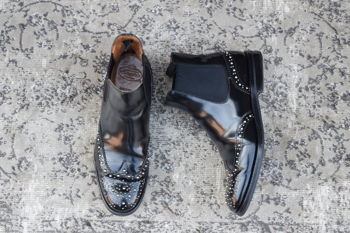 【良品】Church’s チャーチ KETSBY MET ケッツビーメット サイドゴア スタッズ チェルシーブーツ 黒 ブラック EU37 / 23.5〜24cm【W3388】