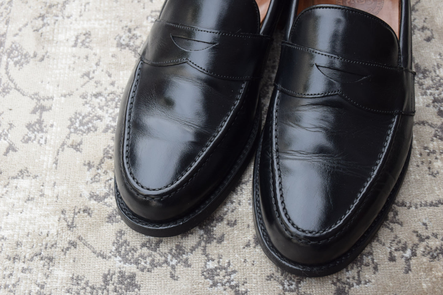 【リフト交換済み】JOSEPH CHEANEY&SONS ジョセフチーニーアンドサンズ HUDSON ハドソン コインローファー ハーフサドル 黒 ブラック UK6 / 24.5〜25.0cm【W3402】