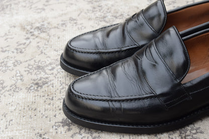 【リフト交換済み】JOSEPH CHEANEY&SONS ジョセフチーニーアンドサンズ HUDSON ハドソン コインローファー ハーフサドル 黒 ブラック UK6 / 24.5〜25.0cm【W3402】