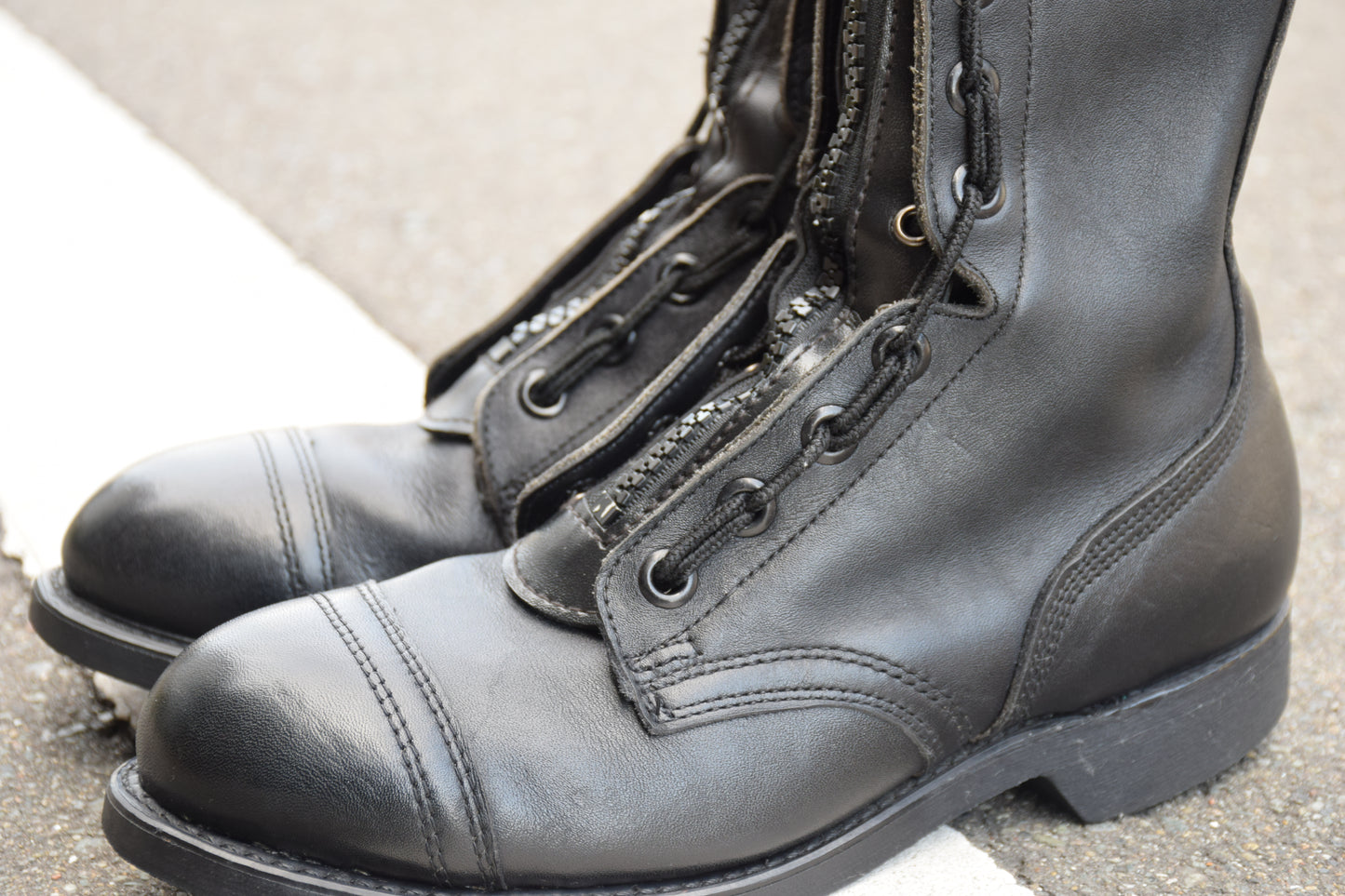 [Made in 1991] US ARMY / MILITLY Military Front Zip Boots, Straight, Wingtip, Steel Toe, Black, US Size 6.5 / Equivalent to 25cm [W3430]