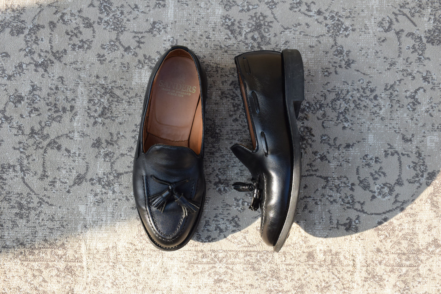 【良品】SANDERS サンダース 2031B TASSEL LOAFER タッセルローファー ダイナイトソール 黒 ブラック UK6.5 / 25.5～26.0 cm【W3405】