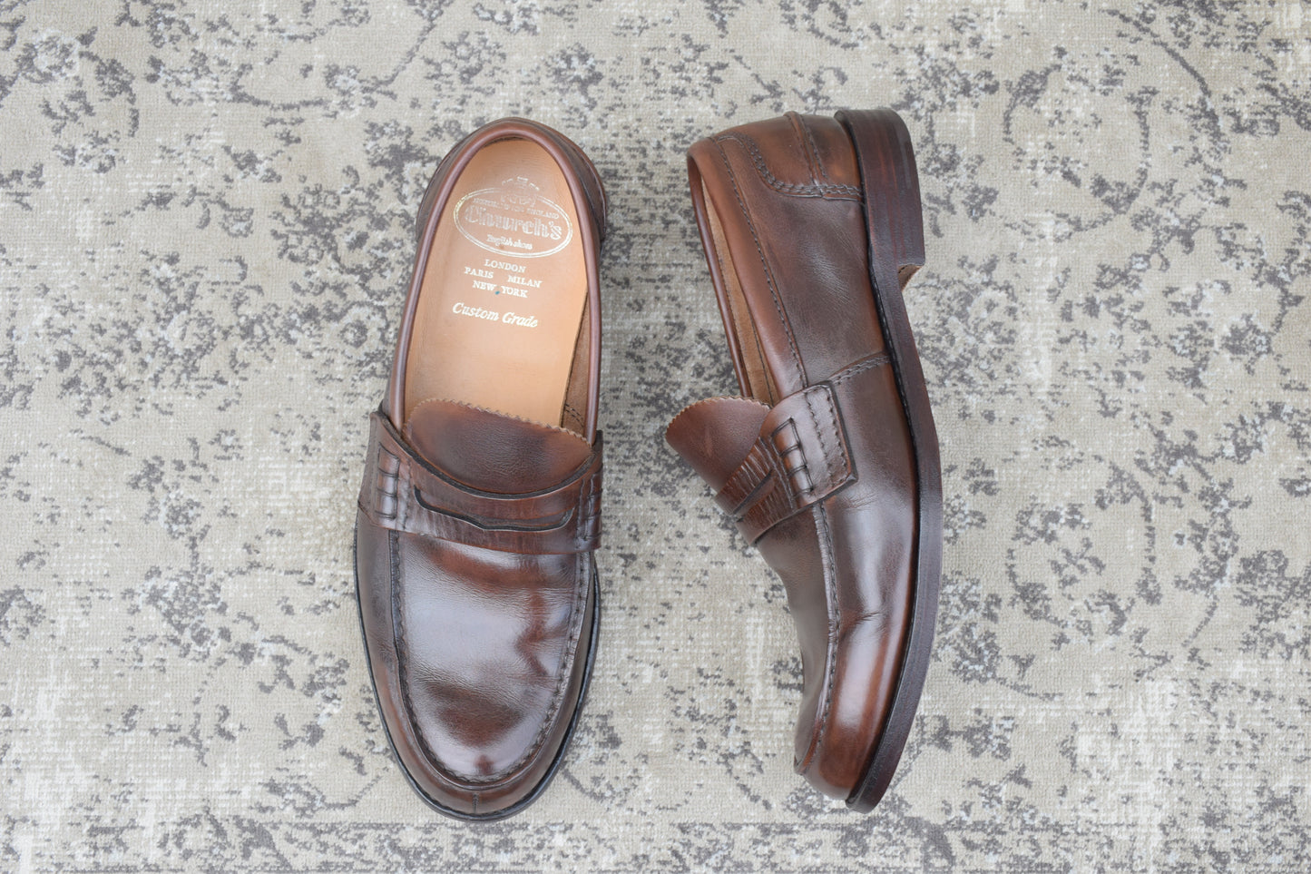 Church's TUNBRIDGE "4 Cities" penny loafers with beefroll and leather soles, brown, UK8, size 26.5m (W3444).