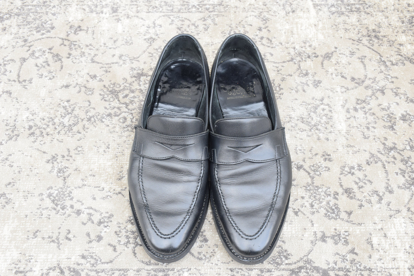 Crockett &amp; Jones Sydney-style penny loafers with a pointed toe and city sole, black, size UK 8.5 (approx. 27cm) [W3445]