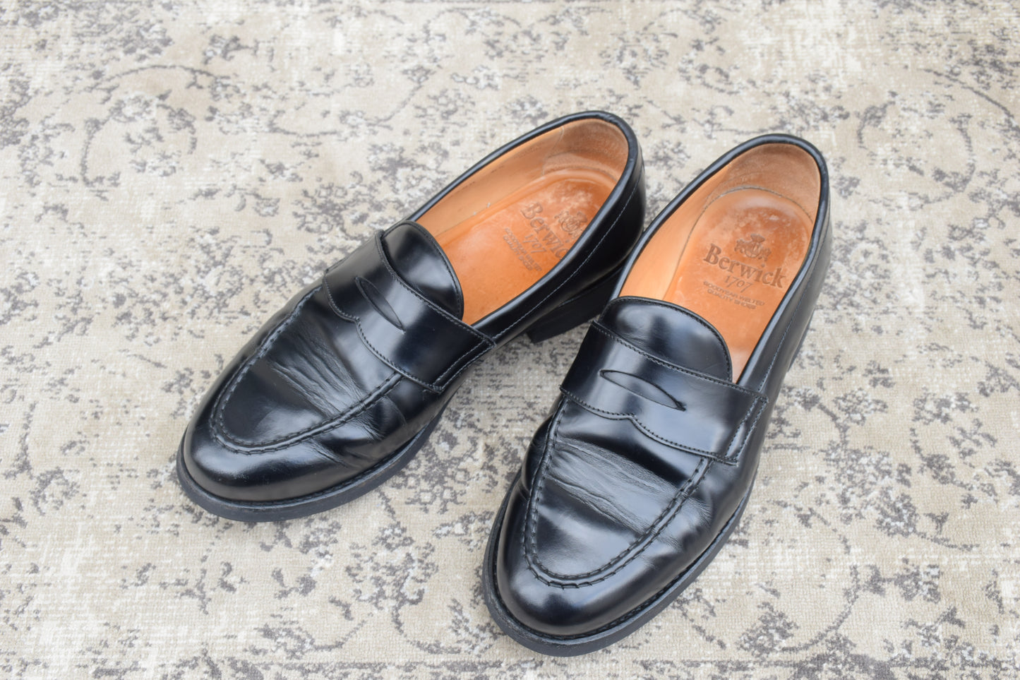 [Good Condition] Berwick1707 5260 ROVIBK Coin Loafers, Half Saddle, Gumlite Sole, Black, UK 6.5 / 26cm [W3446]