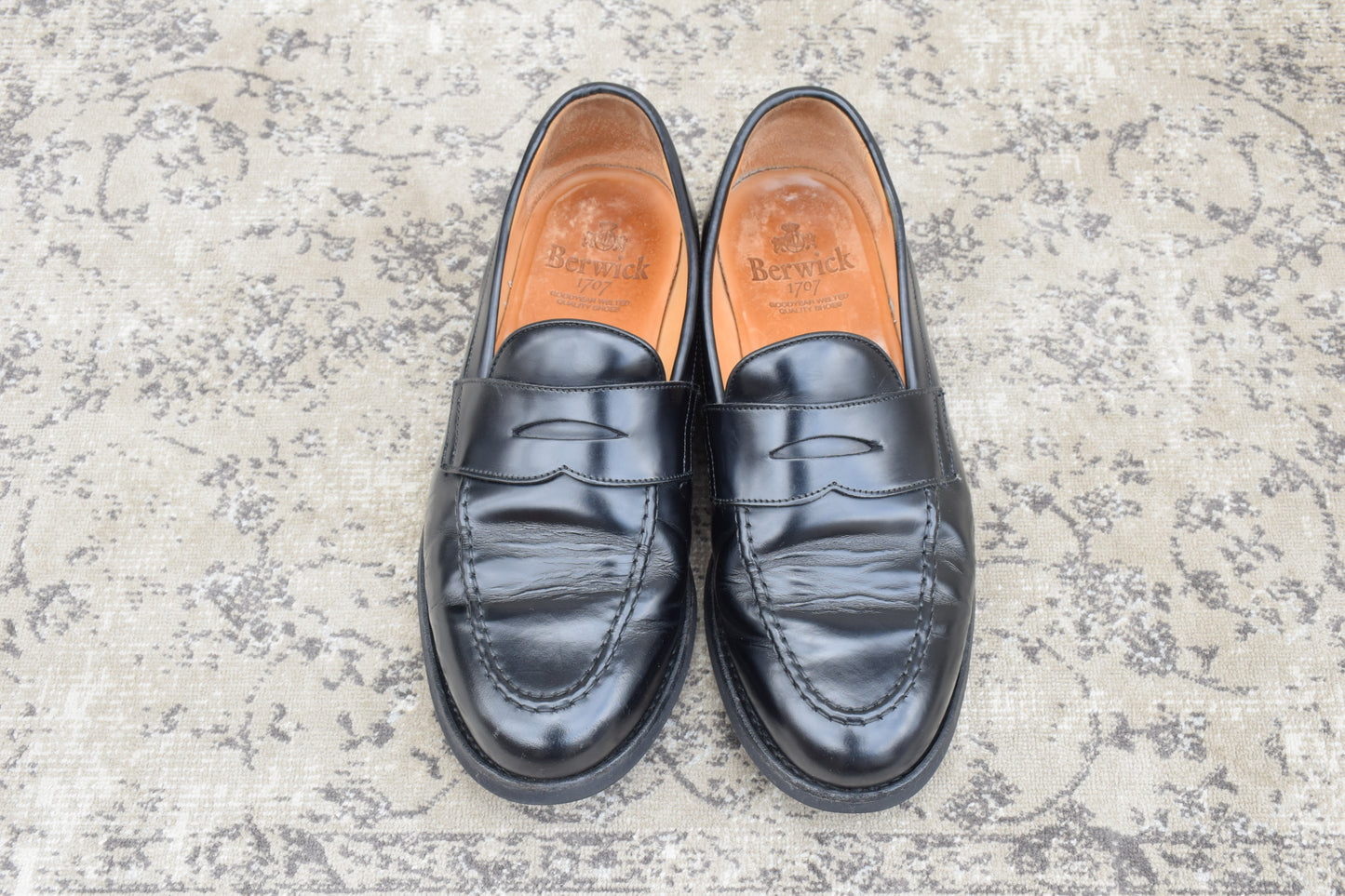 [Good Condition] Berwick1707 5260 ROVIBK Coin Loafers, Half Saddle, Gumlite Sole, Black, UK 6.5 / 26cm [W3446]