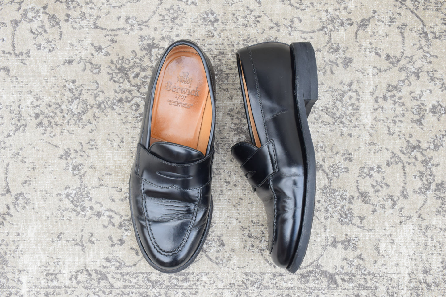 [Good Condition] Berwick1707 5260 ROVIBK Coin Loafers, Half Saddle, Gumlite Sole, Black, UK 6.5 / 26cm [W3446]