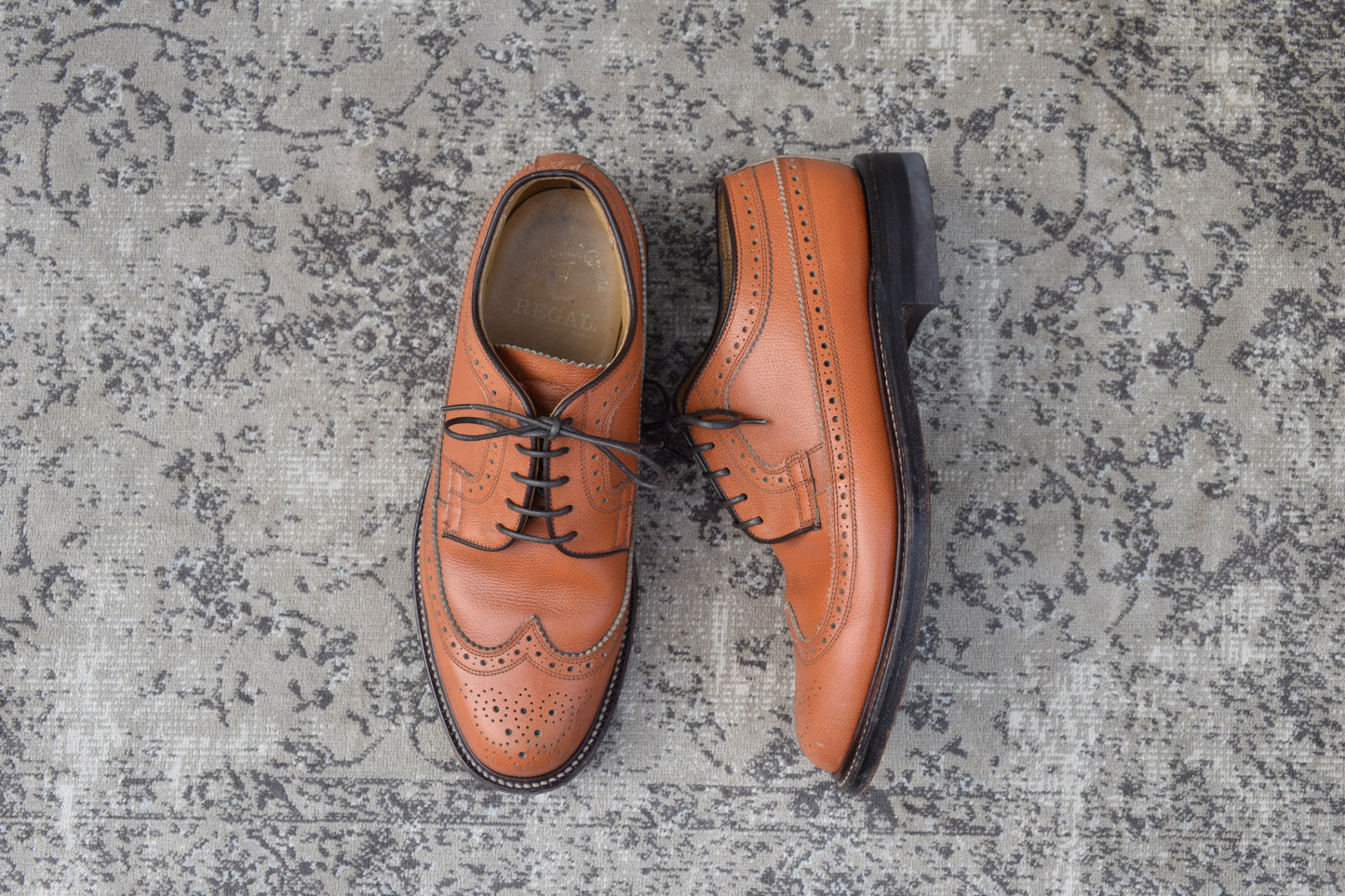 【良品】REGAL リーガル INPERIAL GRADE インペリアルグレード 2235 ロングウイング 外羽根 メダリオン フルブローグ 茶 ライトブラウン 25cm【W3413】