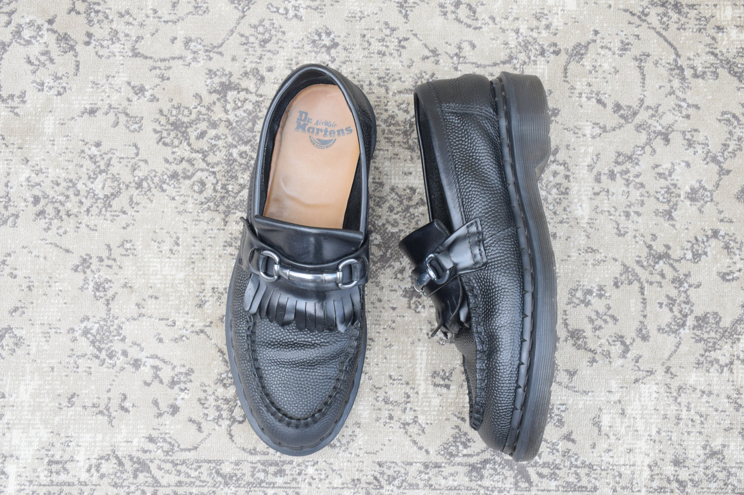 Embossed Dr. Martens ADRIAN SNAFFLE Quilted Bit Loafers in Black, Size UK7 (equivalent to 26.0cm) [W3448]