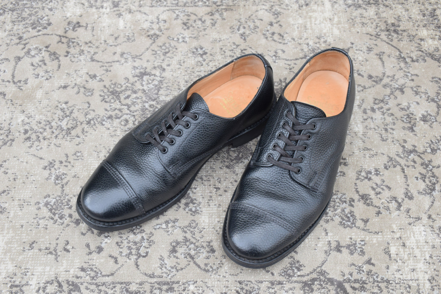 Good Condition SANDERS 1128B Military Derby Shoes, Straight, Wingtip, Grained Leather, Black, UK6 / Size 25.0-25.5cm [W3451]