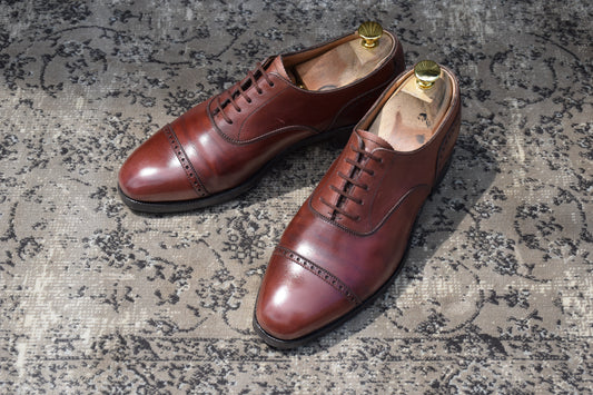 【希少】クロケットアンドジョーンズ パンチドキャップ 内羽根 茶 7.5【W2814】