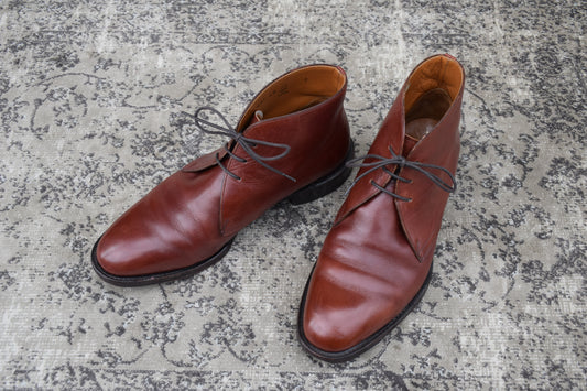 【良品】Johnston&Murphy ジョンストンアンドマーフィー Aristocraft アリストクラフト チャッカブーツ ジョージブーツ 3アイレット 茶 ブラウン US8 / 26cm【W3417】