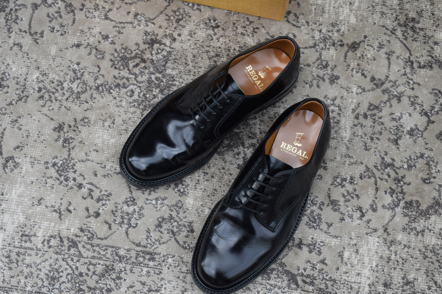 【美品】REGAL リーガル プレーン 外羽根 黒 ブラック BLACK 24cm EE【W3418】サービスシューズ
